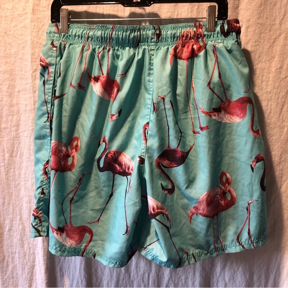 Mens City Streets turquoise and flamingo pattern lined swim trunks size L - Picture 5 of 6